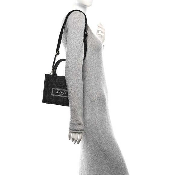 Versace Jacquard Barocco Athena Tote Black Top Handle Shoulder Bag Crossbody - Picture 3 of 10